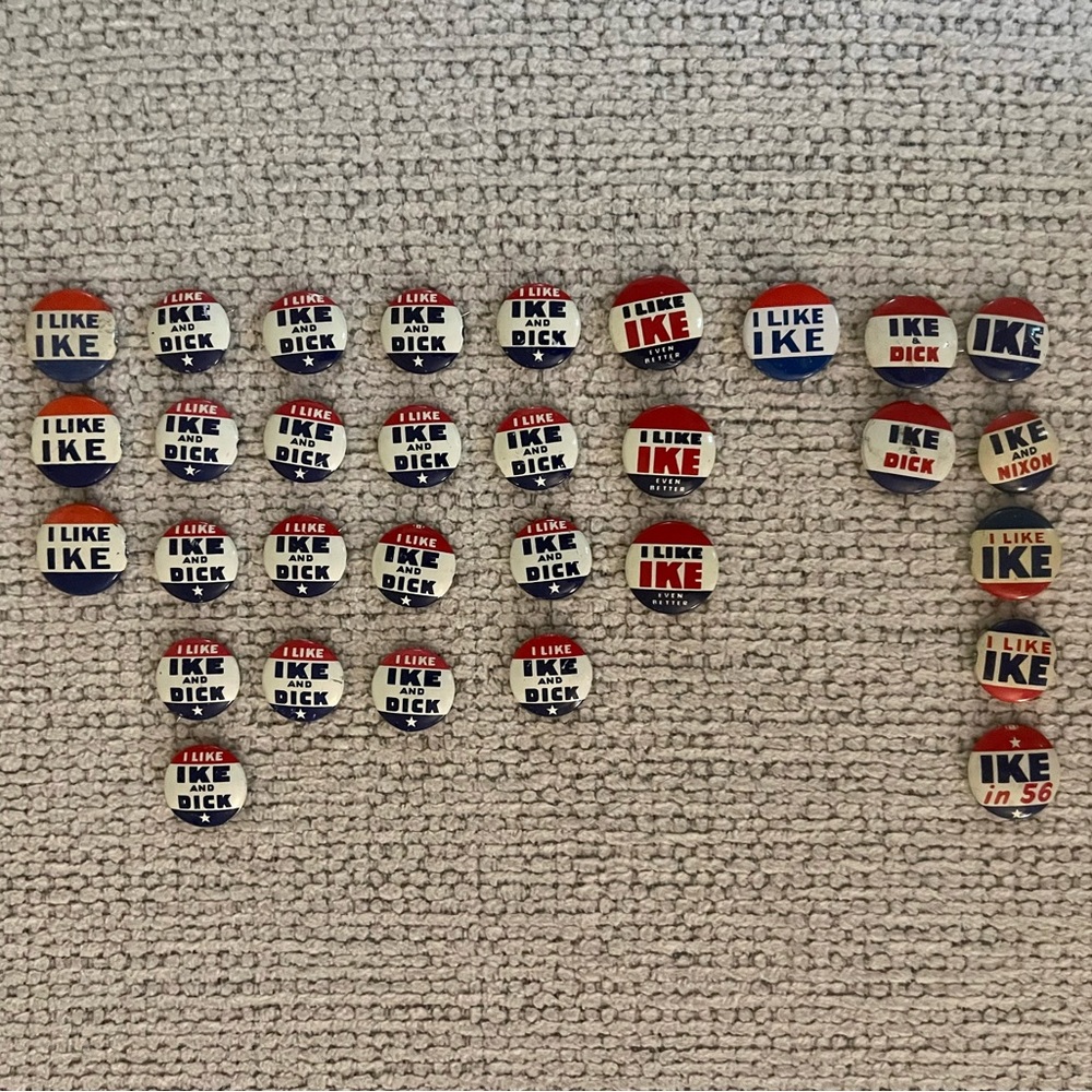Set of 31 Vintage Dwight Eisenhower Presidential Campaign Pins, RARE!